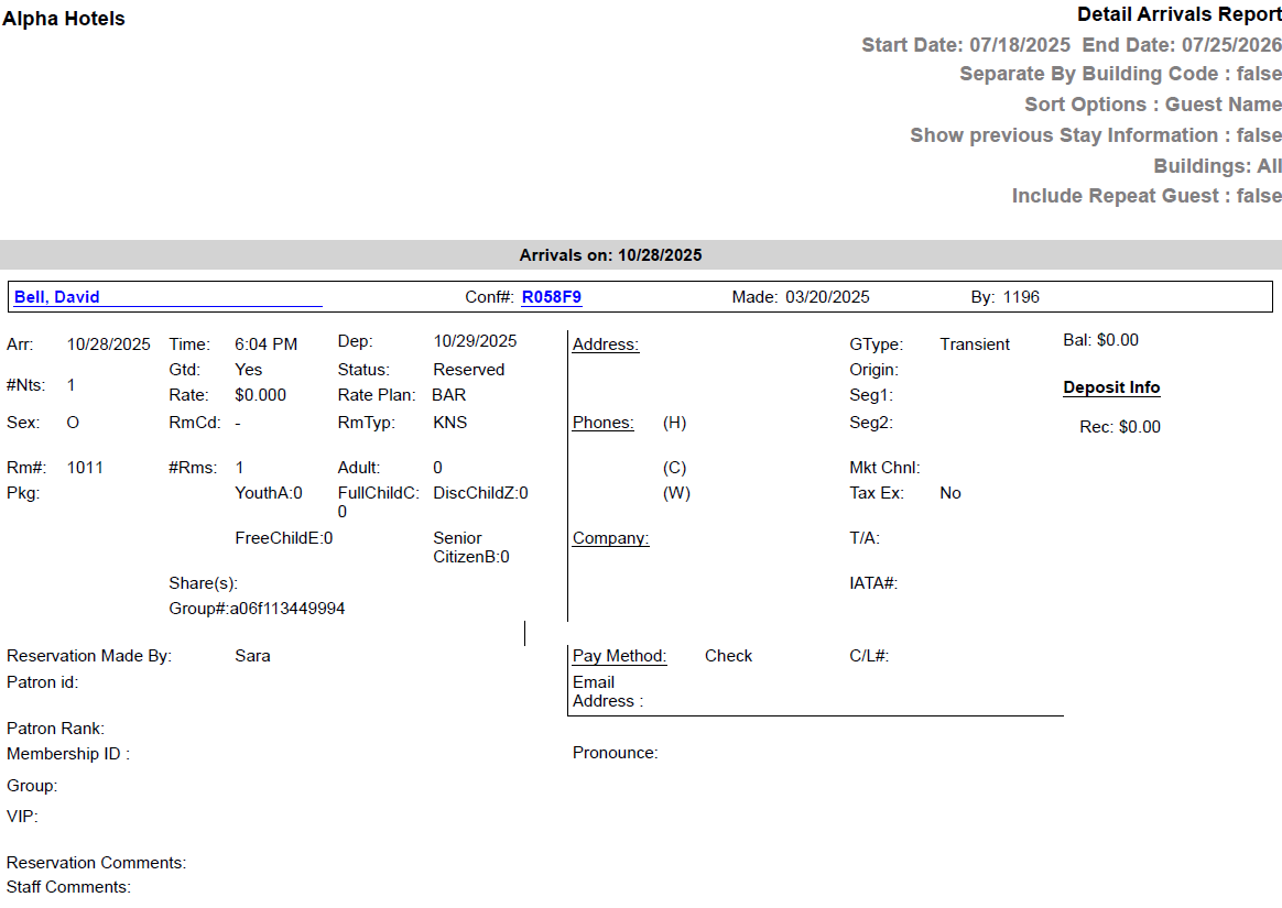 Arrivals Reports Detailed and Summary